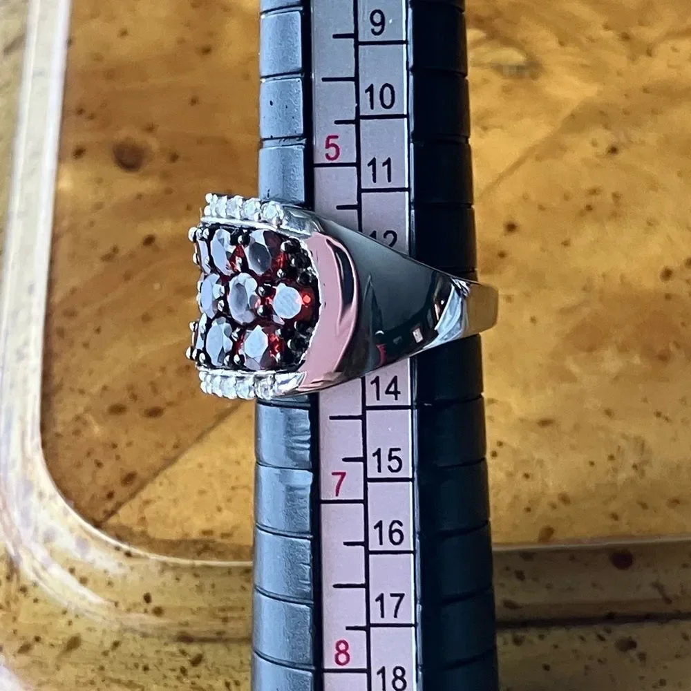 Natural Red Garnet Sterling Silver Ring Size 6